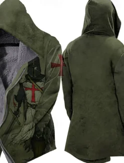 New OUKU Men's Winter Coat Fleece Jacket Jacket Daily Wear Vacation Fleece Lining With Pockets Print Front Pocket Fall & Winter Soldier Sport Casual Hoodie Regular Blue Purple Green khaki Light Grey Jacket