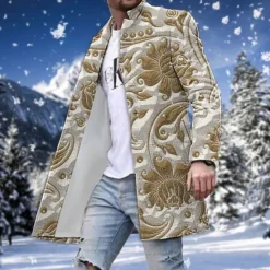 New OUKU Men's Winter Coat Overcoat Coat Going out Weekend Print Fall & Winter Turndown Long Sleeve Blue Green khaki
