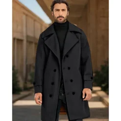 Hot OUKU Men's Winter Coat Overcoat Peacoat Trench Coat Daily Vacation Fall & Winter 95% polyester 5% cotton Thermal Warm Outerwear Clothing Apparel Fashion Classic Plain Pocket Lapel Double Breasted