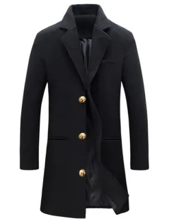 Online OUKU Men's Winter Coat Overcoat Trench Coat Office & Career Daily Wear Winter Polyester Thermal Warm Windproof Outerwear Clothing Apparel Fashion Warm Ups Plain Pocket Lapel Single Breasted
