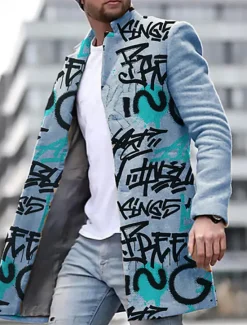 Discount OUKU Men's Winter Coat Overcoat Coat Daily Wear Vacation With Pockets Print Front Pocket Fall & Winter Letter Streetwear Sport Turndown Regular Yellow Blue Purple Green khaki Jacket