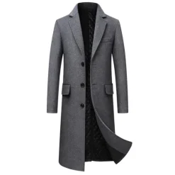 Sale OUKU Men's Winter Coat Overcoat Trench Coat Office & Career Daily Wear Winter Wool Thermal Warm Washable Outerwear Clothing Apparel Fashion Warm Ups Solid Colored Multi Pocket Turndown Single Breasted