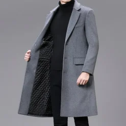 Sale OUKU Men's Winter Coat Overcoat Trench Coat Office & Career Daily Wear Winter Wool Thermal Warm Washable Outerwear Clothing Apparel Fashion Warm Ups Solid Colored Multi Pocket Turndown Single Breasted