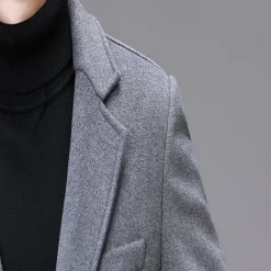 Sale OUKU Men's Winter Coat Overcoat Trench Coat Office & Career Daily Wear Winter Wool Thermal Warm Washable Outerwear Clothing Apparel Fashion Warm Ups Solid Colored Multi Pocket Turndown Single Breasted