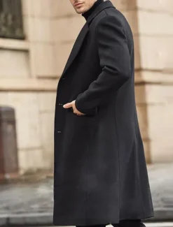 Outlet OUKU Men's Winter Coat Overcoat Work Business Fall & Winter Solid Colored Notch lapel collar Long Black Khaki Gray Jacket