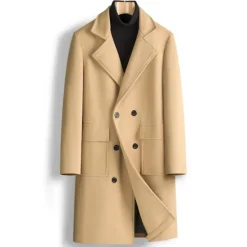 Online OUKU Men's Winter Coat Overcoat Peacoat Outdoor Daily Wear Fall & Winter Polyester Thermal Warm Waterproof Outerwear Clothing Apparel Fashion Streetwear Plain Lapel Double Breasted