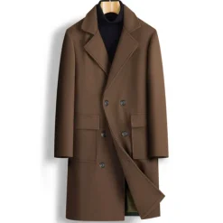 Online OUKU Men's Winter Coat Overcoat Peacoat Outdoor Daily Wear Fall & Winter Polyester Thermal Warm Waterproof Outerwear Clothing Apparel Fashion Streetwear Plain Lapel Double Breasted
