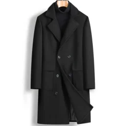 Online OUKU Men's Winter Coat Overcoat Peacoat Outdoor Daily Wear Fall & Winter Polyester Thermal Warm Waterproof Outerwear Clothing Apparel Fashion Streetwear Plain Lapel Double Breasted