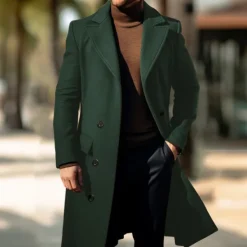 Online OUKU Men's Winter Coat Overcoat Peacoat Outdoor Daily Wear Fall & Winter Polyester Thermal Warm Waterproof Outerwear Clothing Apparel Fashion Streetwear Plain Lapel Double Breasted