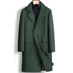 Online OUKU Men's Winter Coat Overcoat Peacoat Outdoor Daily Wear Fall & Winter Polyester Thermal Warm Waterproof Outerwear Clothing Apparel Fashion Streetwear Plain Lapel Double Breasted
