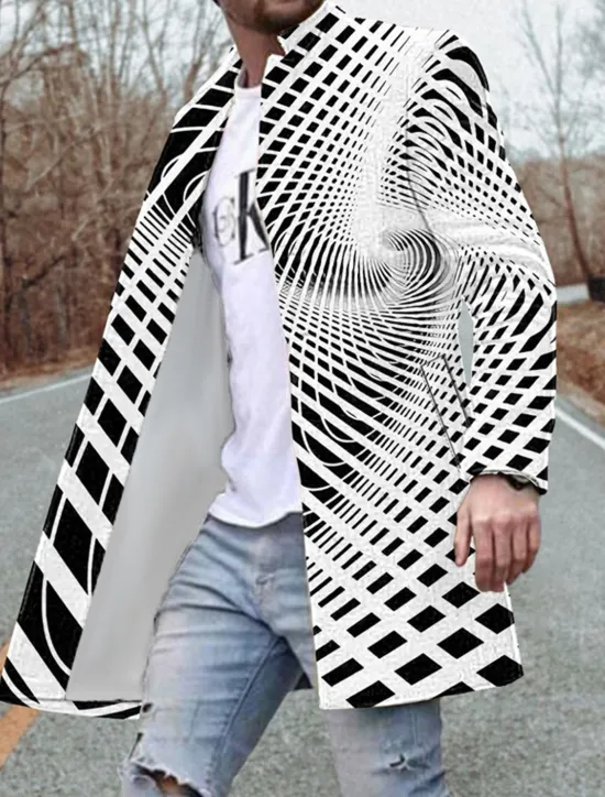 Outlet OUKU Men's Winter Coat Overcoat Coat Going out Weekend Print Fall & Winter Turndown Long Regular Fit White Red Green Jacket