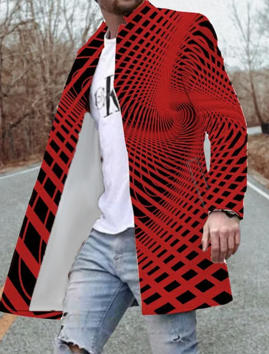 Outlet OUKU Men's Winter Coat Overcoat Coat Going out Weekend Print Fall & Winter Turndown Long Regular Fit White Red Green Jacket