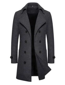Online OUKU Men's Winter Coat Overcoat Peacoat Long Trench Coat Outdoor Daily Wear Fall & Winter 95% polyester 5% cotton Warm Outerwear Clothing Apparel Fashion Streetwear Plain Lapel Double Breasted