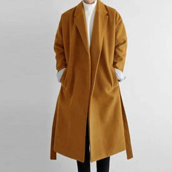 Outlet OUKU Men's Winter Coat Overcoat Business Casual Fall Winter Polyester Windproof Warm Outerwear Clothing Apparel Stylish Casual non-printing Pure Color Pocket Lapel Open Front