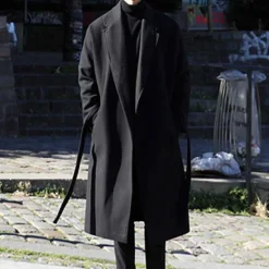 Outlet OUKU Men's Winter Coat Overcoat Business Casual Fall Winter Polyester Windproof Warm Outerwear Clothing Apparel Stylish Casual non-printing Pure Color Pocket Lapel Open Front