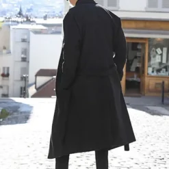 Outlet OUKU Men's Winter Coat Overcoat Business Casual Fall Winter Polyester Windproof Warm Outerwear Clothing Apparel Stylish Casual non-printing Pure Color Pocket Lapel Open Front