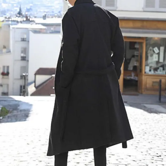 Outlet OUKU Men's Winter Coat Overcoat Business Casual Fall Winter Polyester Windproof Warm Outerwear Clothing Apparel Stylish Casual non-printing Pure Color Pocket Lapel Open Front