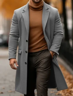 Outlet OUKU Men's Winter Coat Overcoat Trench Coat Outdoor Daily Wear Fall & Winter Polyester Warm Outerwear Clothing Apparel Fashion Streetwear Plain Pocket Turndown Single Breasted