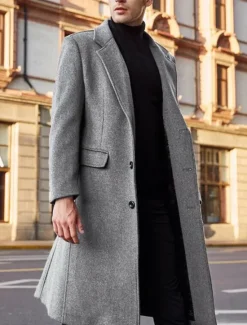 Outlet OUKU Men's Winter Coat Overcoat Trench Coat Outdoor Daily Wear Fall & Winter Polyester Warm Outerwear Clothing Apparel Fashion Streetwear Plain Pocket Turndown Single Breasted