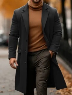 Outlet OUKU Men's Winter Coat Overcoat Trench Coat Outdoor Daily Wear Fall & Winter Polyester Warm Outerwear Clothing Apparel Fashion Streetwear Plain Pocket Turndown Single Breasted
