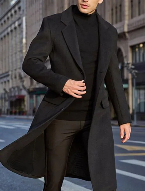 Outlet OUKU Men's Winter Coat Overcoat Trench Coat Outdoor Daily Wear Fall & Winter Polyester Warm Outerwear Clothing Apparel Fashion Streetwear Plain Pocket Turndown Single Breasted