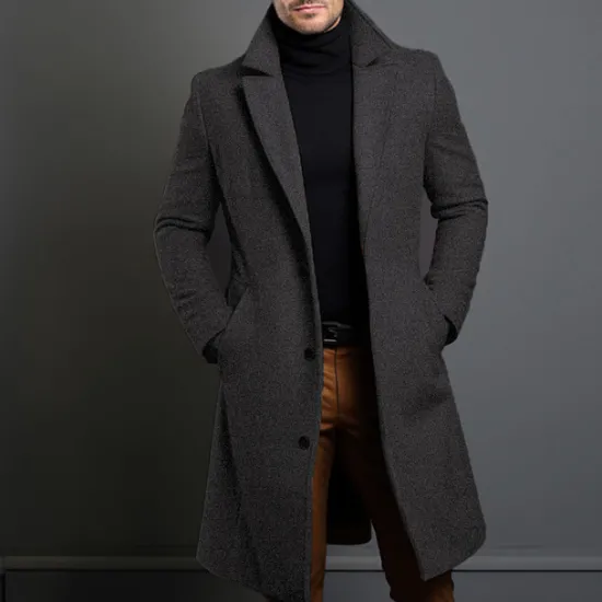 OUKU Men's Winter Coat Overcoat Long Trench Coat Outdoor Daily Wear Fall & Winter 95% Polyester 5% Spandex Outerwear Clothing Apparel Fashion Streetwear Plain Lapel Double Breasted