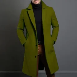 OUKU Men's Winter Coat Overcoat Long Trench Coat Outdoor Daily Wear Fall & Winter 95% Polyester 5% Spandex Outerwear Clothing Apparel Fashion Streetwear Plain Lapel Double Breasted