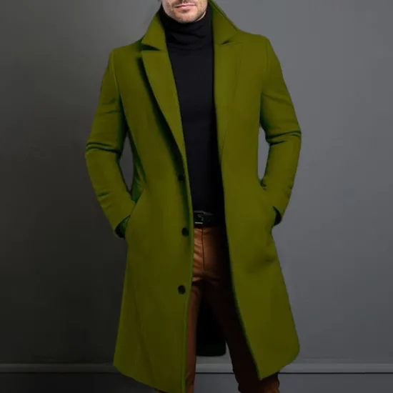 OUKU Men's Winter Coat Overcoat Long Trench Coat Outdoor Daily Wear Fall & Winter 95% Polyester 5% Spandex Outerwear Clothing Apparel Fashion Streetwear Plain Lapel Double Breasted