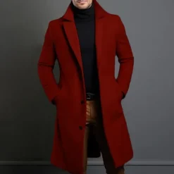 OUKU Men's Winter Coat Overcoat Long Trench Coat Outdoor Daily Wear Fall & Winter 95% Polyester 5% Spandex Outerwear Clothing Apparel Fashion Streetwear Plain Lapel Double Breasted