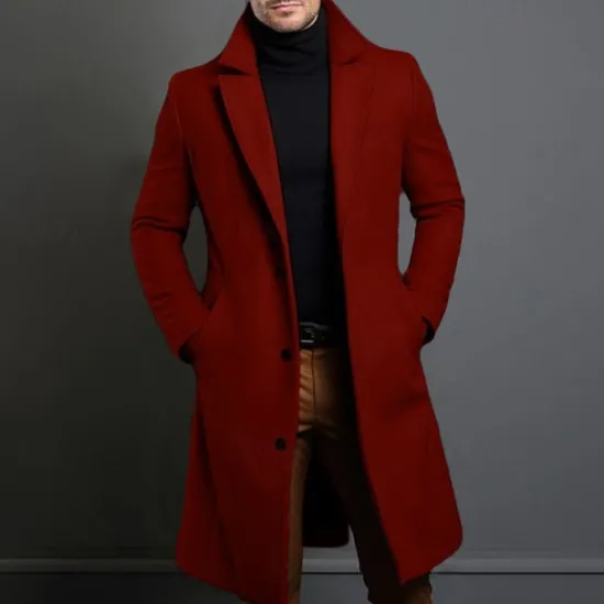 OUKU Men's Winter Coat Overcoat Long Trench Coat Outdoor Daily Wear Fall & Winter 95% Polyester 5% Spandex Outerwear Clothing Apparel Fashion Streetwear Plain Lapel Double Breasted