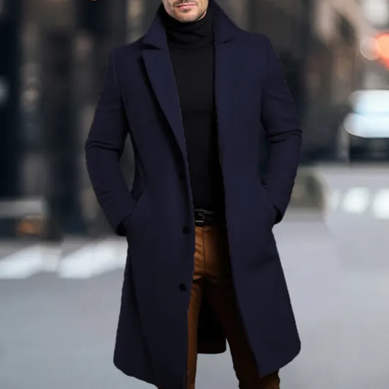 OUKU Men's Winter Coat Overcoat Long Trench Coat Outdoor Daily Wear Fall & Winter 95% Polyester 5% Spandex Outerwear Clothing Apparel Fashion Streetwear Plain Lapel Double Breasted