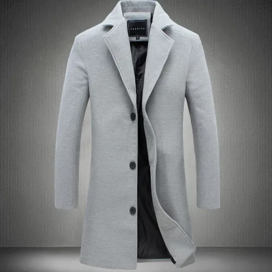 OUKU Men's Winter Coat Overcoat Long Trench Coat Outdoor Daily Wear Fall & Winter 95% Polyester 5% Spandex Outerwear Clothing Apparel Fashion Streetwear Plain Lapel Double Breasted