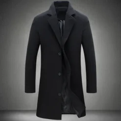 OUKU Men's Winter Coat Overcoat Long Trench Coat Outdoor Daily Wear Fall & Winter 95% Polyester 5% Spandex Outerwear Clothing Apparel Fashion Streetwear Plain Lapel Double Breasted
