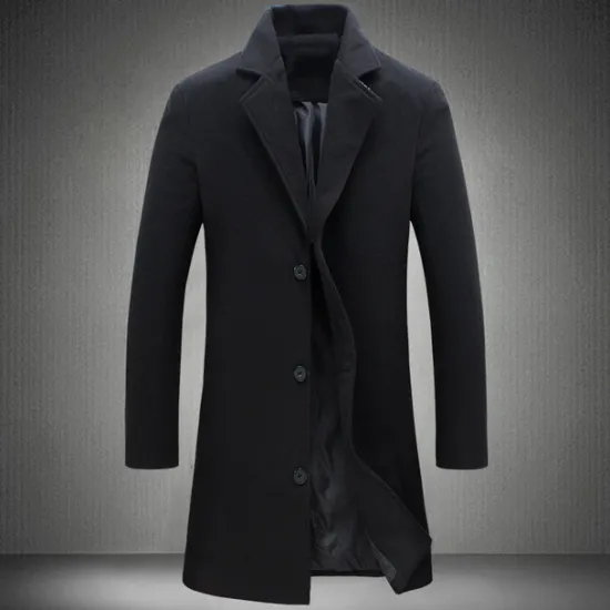 OUKU Men's Winter Coat Overcoat Long Trench Coat Outdoor Daily Wear Fall & Winter 95% Polyester 5% Spandex Outerwear Clothing Apparel Fashion Streetwear Plain Lapel Double Breasted