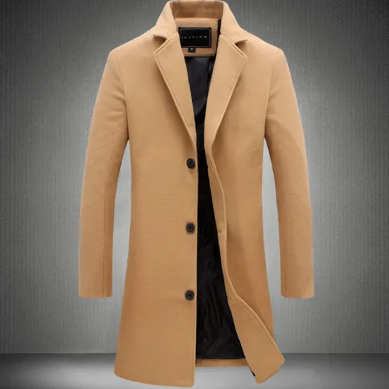 OUKU Men's Winter Coat Overcoat Long Trench Coat Outdoor Daily Wear Fall & Winter 95% Polyester 5% Spandex Outerwear Clothing Apparel Fashion Streetwear Plain Lapel Double Breasted