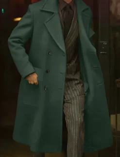 Online OUKU Men's Winter Coat Overcoat Long Trench Coat Outdoor Daily Wear Fall Winter Polyester Outerwear Clothing Apparel Fashion Streetwear Plain Lapel Double Breasted