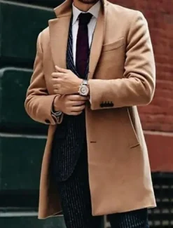 New OUKU Men's Winter Coat Overcoat Trench Coat Outdoor Business Fall Winter Polyester Warm Outerwear Clothing Apparel Streetwear Casual Solid Color Quilted Notch lapel collar Single Breasted