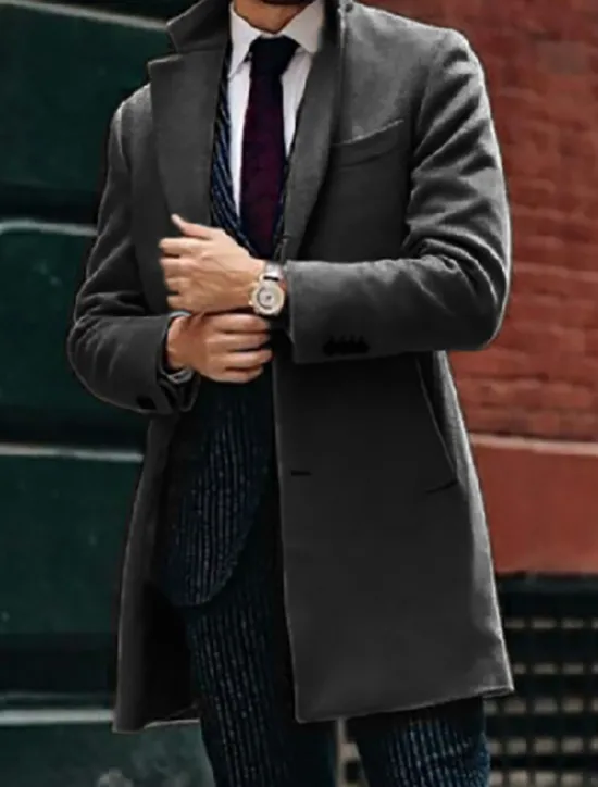 New OUKU Men's Winter Coat Overcoat Trench Coat Outdoor Business Fall Winter Polyester Warm Outerwear Clothing Apparel Streetwear Casual Solid Color Quilted Notch lapel collar Single Breasted
