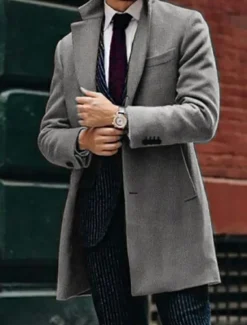 New OUKU Men's Winter Coat Overcoat Trench Coat Outdoor Business Fall Winter Polyester Warm Outerwear Clothing Apparel Streetwear Casual Solid Color Quilted Notch lapel collar Single Breasted