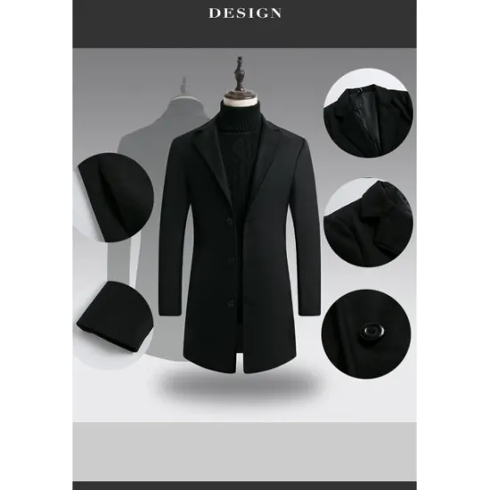 Discount OUKU Men's Winter Coat Overcoat Business Casual Winter Polyester Thermal Warm Windbreaker Outerwear Clothing Apparel Business Classical