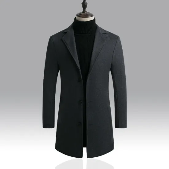 Discount OUKU Men's Winter Coat Overcoat Business Casual Winter Polyester Thermal Warm Windbreaker Outerwear Clothing Apparel Business Classical