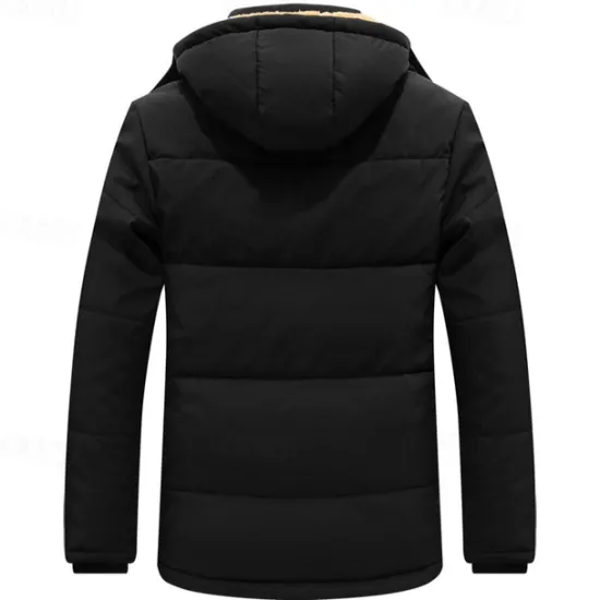 New OUKU Men's Winter Coat Parka Pocket Polyster Fleece lined Vacation Daily Wear Date Regular Fashion Casual Comfortable Thermal Warm Fall & Winter Solid / Plain Color Puffer Jacket Black