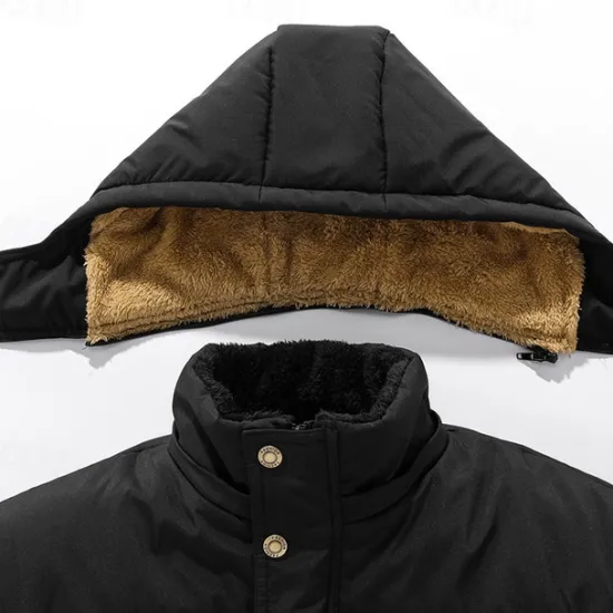 New OUKU Men's Winter Coat Parka Pocket Polyster Fleece lined Vacation Daily Wear Date Regular Fashion Casual Comfortable Thermal Warm Fall & Winter Solid / Plain Color Puffer Jacket Black