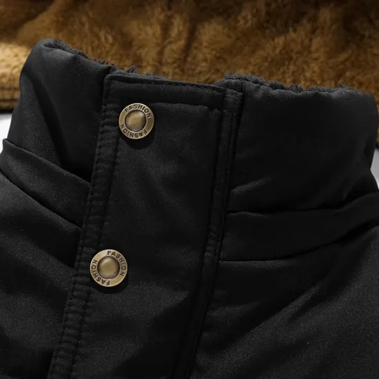 New OUKU Men's Winter Coat Parka Pocket Polyster Fleece lined Vacation Daily Wear Date Regular Fashion Casual Comfortable Thermal Warm Fall & Winter Solid / Plain Color Puffer Jacket Black