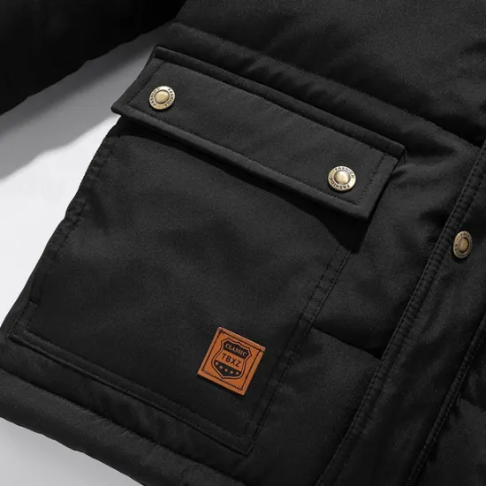 New OUKU Men's Winter Coat Parka Pocket Polyster Fleece lined Vacation Daily Wear Date Regular Fashion Casual Comfortable Thermal Warm Fall & Winter Solid / Plain Color Puffer Jacket Black