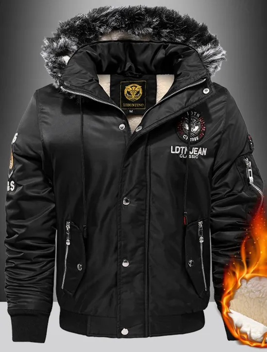 OUKU Men's Winter Coat Parka Pocket Polyster Fleece lined Vacation Daily Wear Date Regular Fashion Casual Comfortable Thermal Warm Fall & Winter Solid / Plain Color Black Red Blue Puffer Jacket