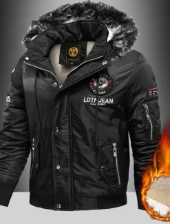 OUKU Men's Winter Coat Parka Pocket Polyster Fleece lined Vacation Daily Wear Date Regular Fashion Casual Comfortable Thermal Warm Fall & Winter Solid / Plain Color Black Red Blue Puffer Jacket