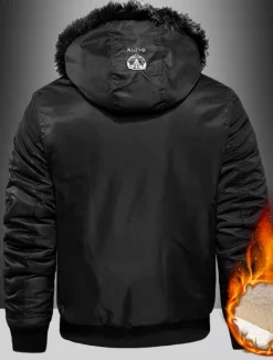 OUKU Men's Winter Coat Parka Pocket Polyster Fleece lined Vacation Daily Wear Date Regular Fashion Casual Comfortable Thermal Warm Fall & Winter Solid / Plain Color Black Red Blue Puffer Jacket