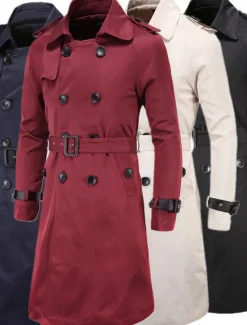 OUKU Men's Winter Coat Peacoat Trench Coat Street Business Fall Winter Polyester Thermal Warm Breathable Outerwear Clothing Apparel Casual Solid Color Pocket Turndown Double Breasted