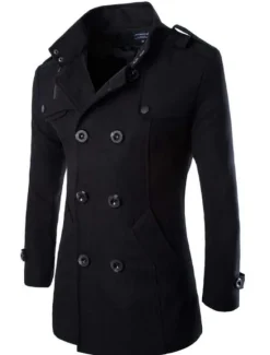OUKU Men's Winter Coat Peacoat Double Breasted Business Casual Regular Slim Fit Warm Solid Colored Fall Long Sleeve Thick Classic Trench Coat Office Daily Work
